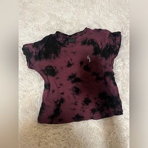 black and purple tie-dye shirt with skeleton hand holding a rose.  Size : XS